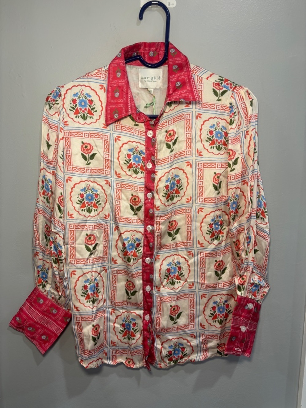 NWT Marigold by Victoria Dunn Vintage Inspired Button Down Blouse Cotton Floral